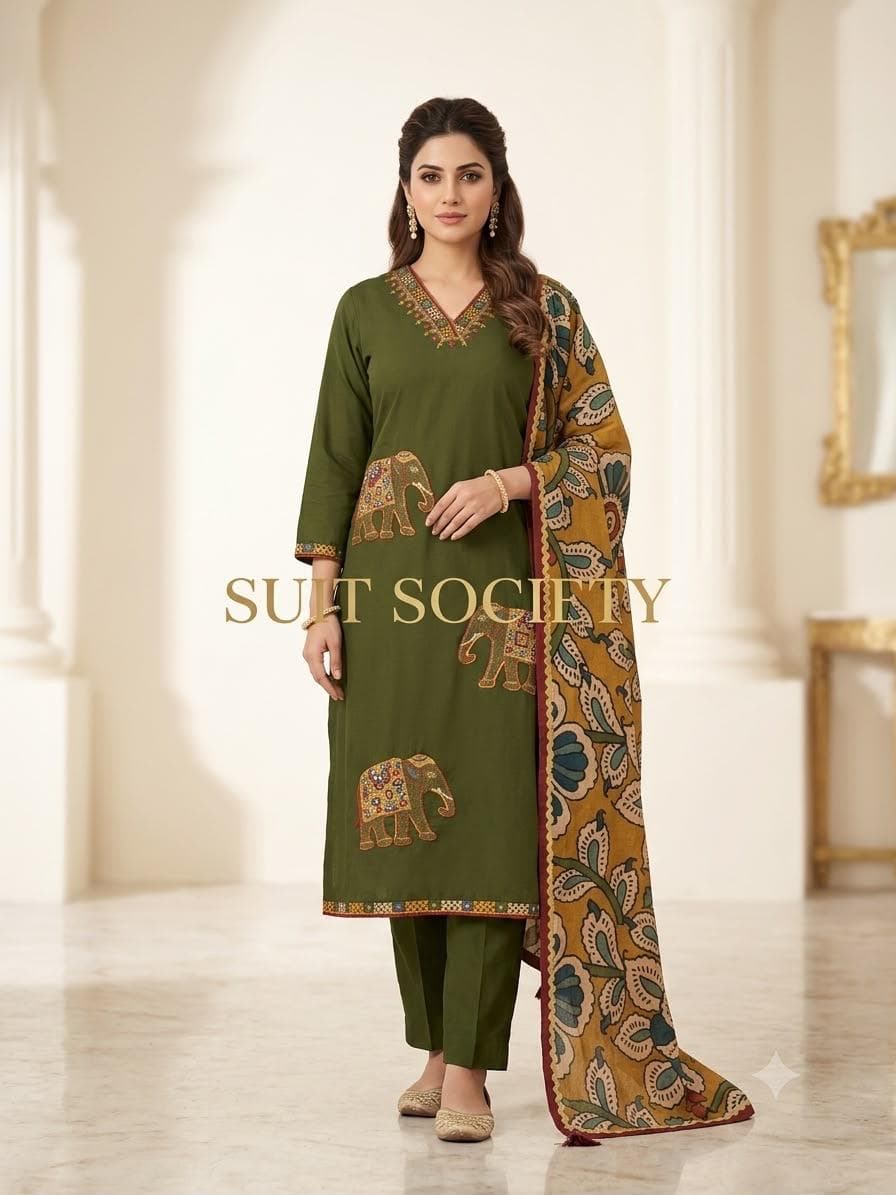 Green Elephant Kalamkari Suit