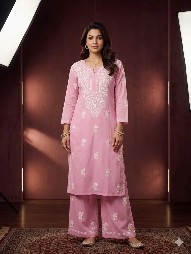 [A999401-P] Pink Bloom Chikankari Suit Set