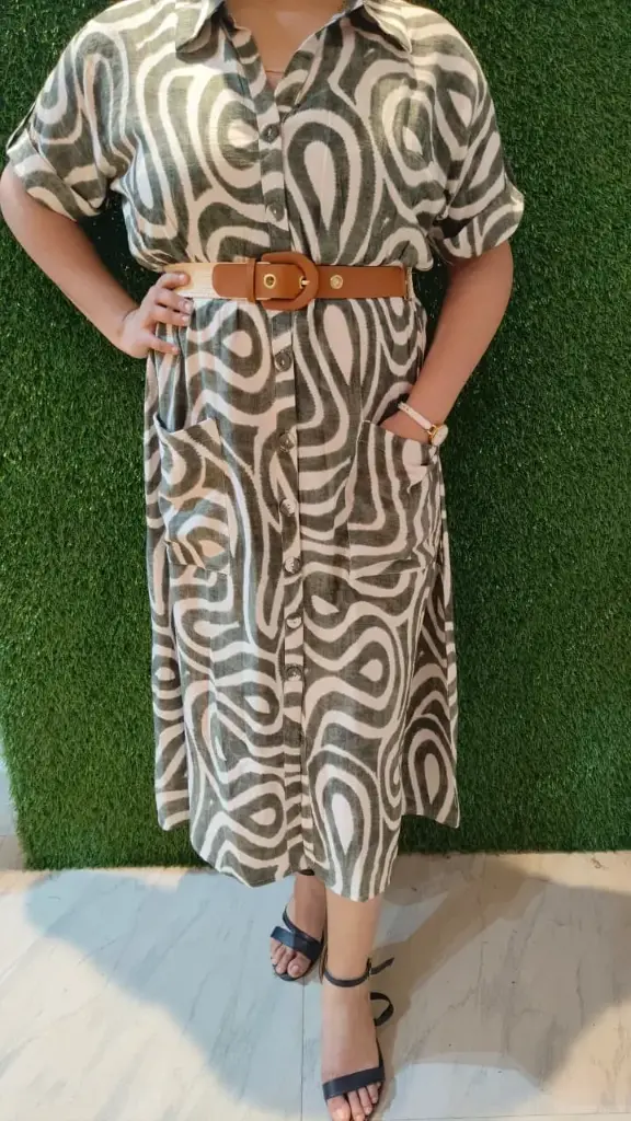 Printed Shirt Dress with Belt & Pockets