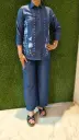 Blue Denim Cotton Co-Ord Set with White and Blue Embroidery