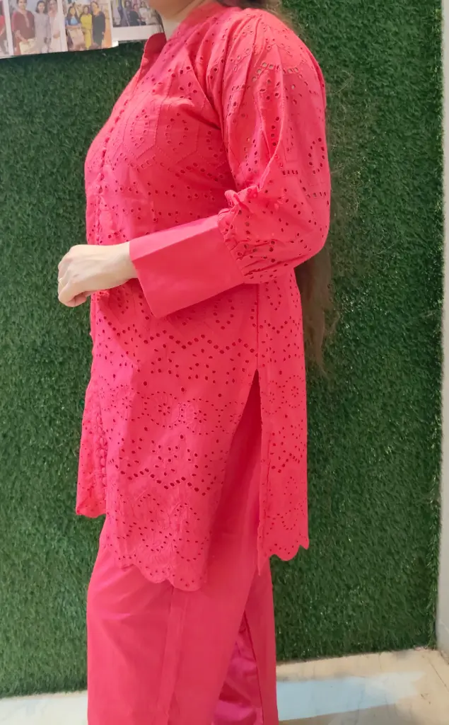 Mgenta Chifli Cutwork Cotton Co-Ord Set