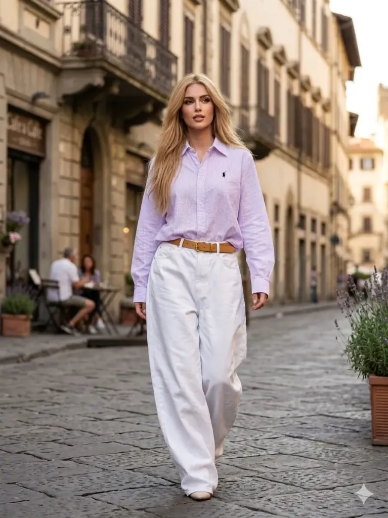 Lavender Striped Relaxed Fit Shirt (38 (M), Blue)