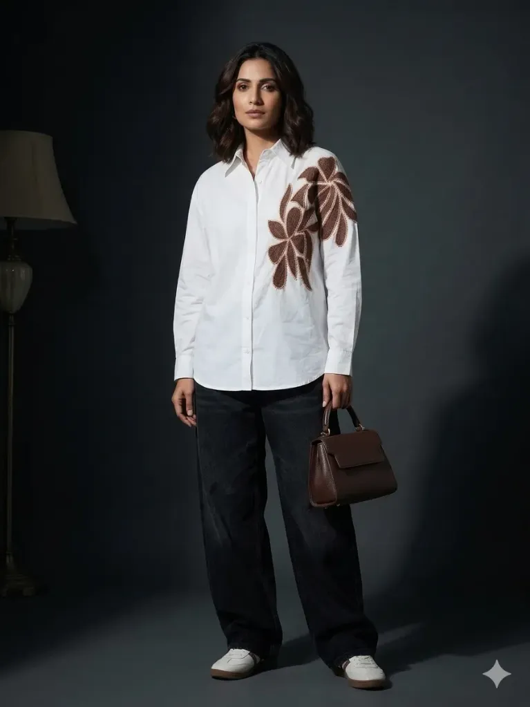 White Designer Relaxed-fit Shirt