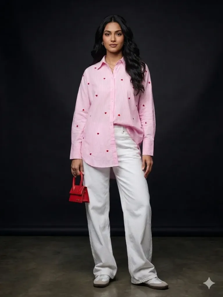 Pink Relaxed Shirt with Hearts