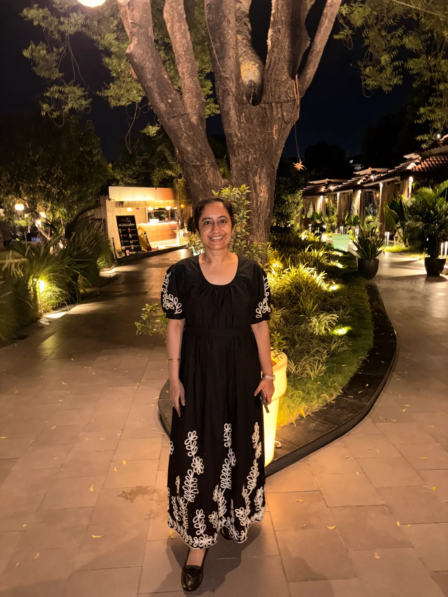 Black Embroidered Cotton Midi