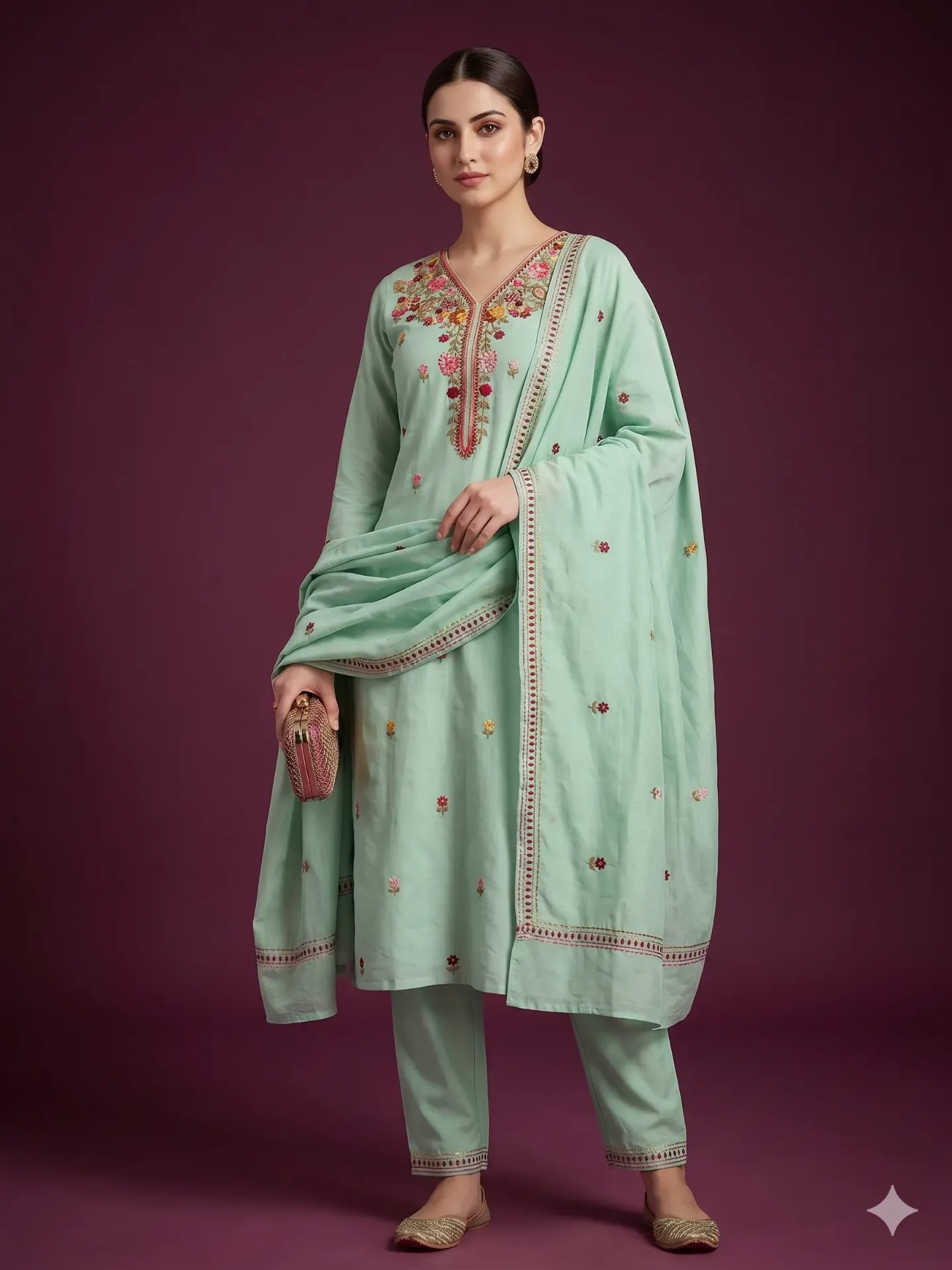 Green Mul Chanderi Suit