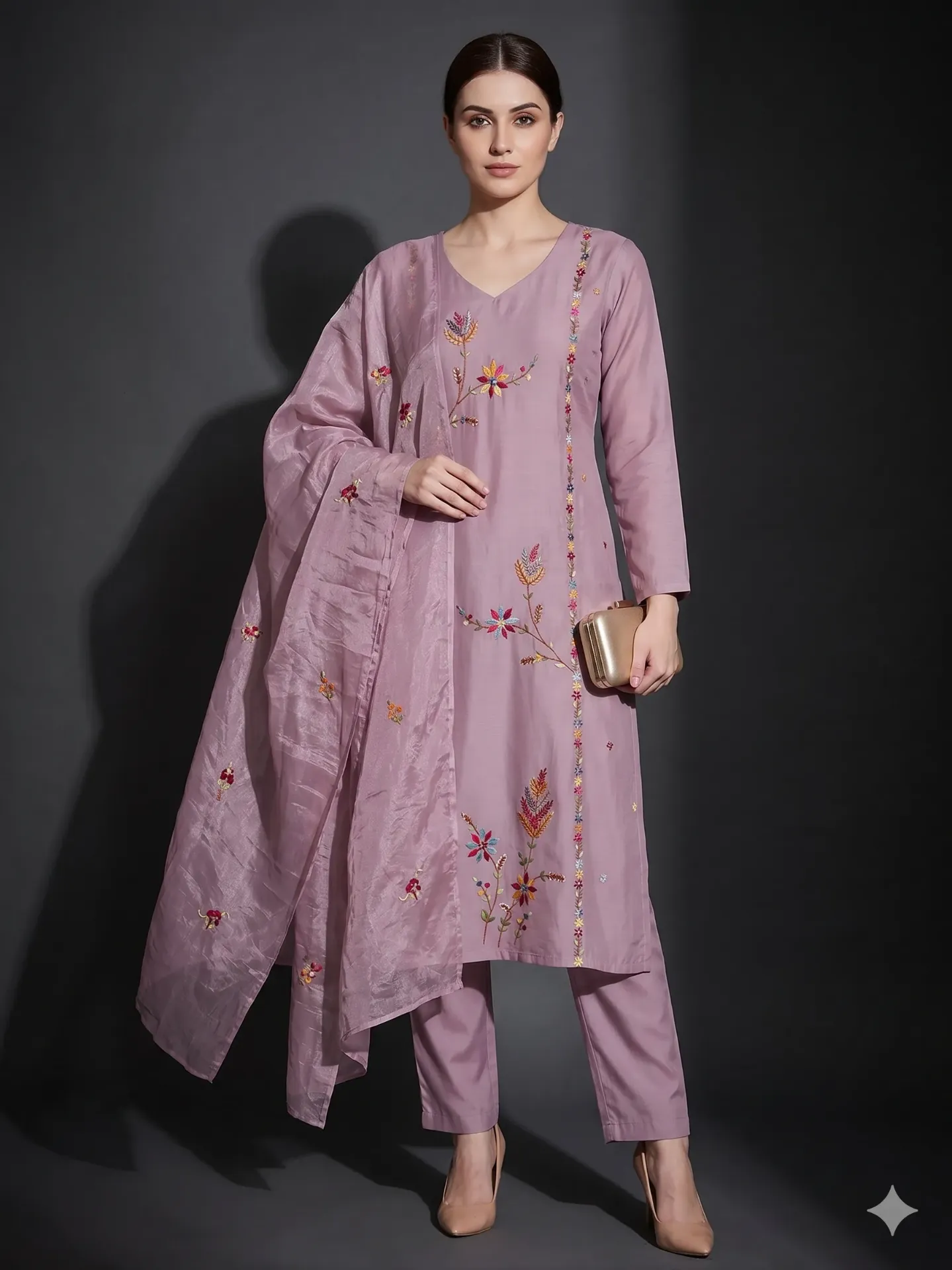 Purple Mul Chanderi Suit