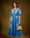 Blue Applique Work Cotton Midi