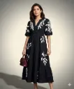 Black Applique Work Cotton Midi