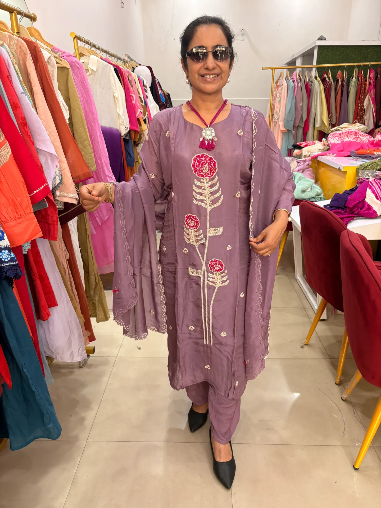 [RS999922] Purple Heavy Work Crepe Suit
