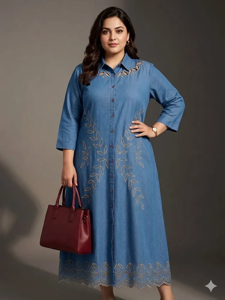 Denim Cut Work Midi
