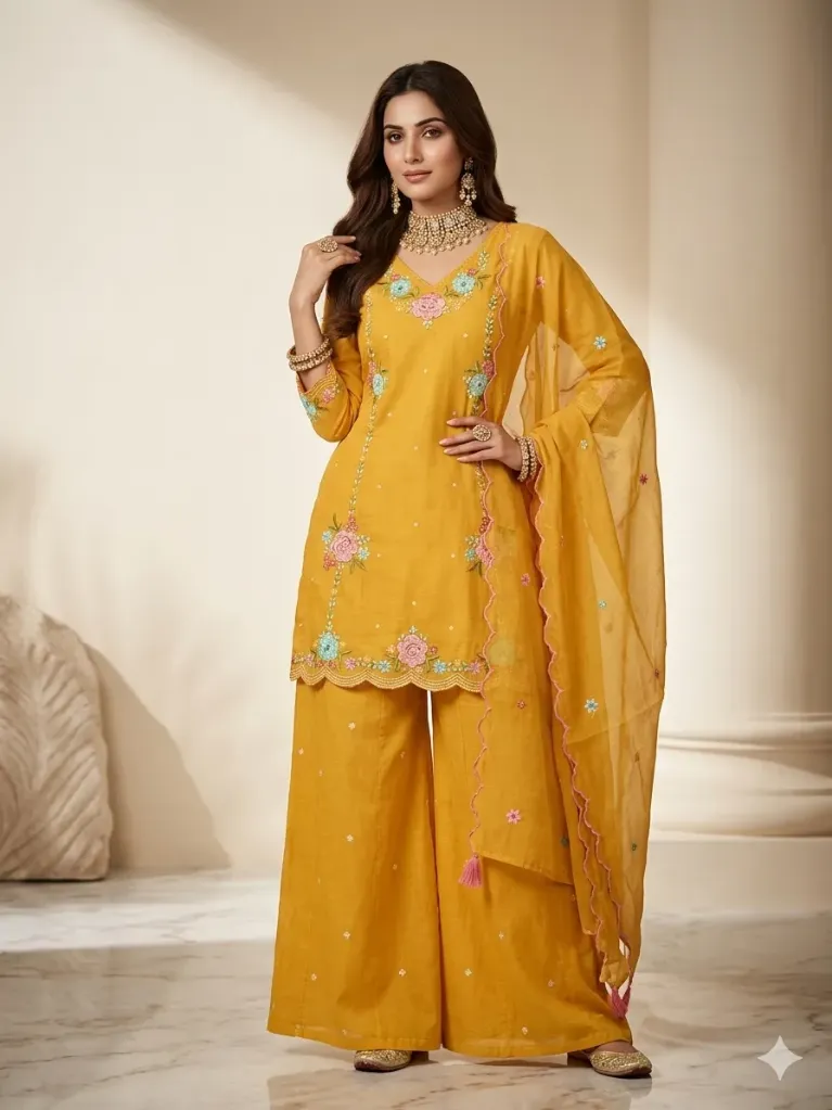 [SS991761-Y-M] kurti plazzo and duppata (38 (M))