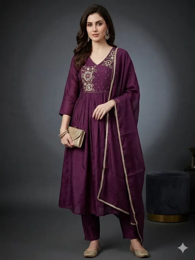 Cutdana Pearl Royal Dark Wine Designer Suit