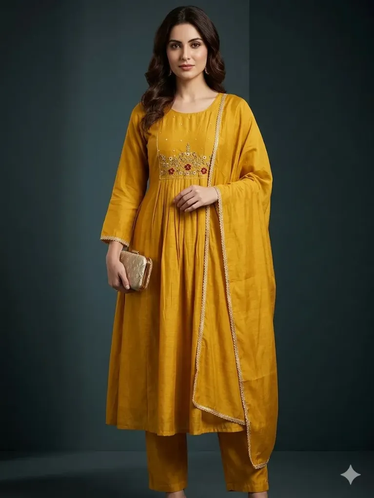 Cutdana Pearl Royal Yellow Designer Suit