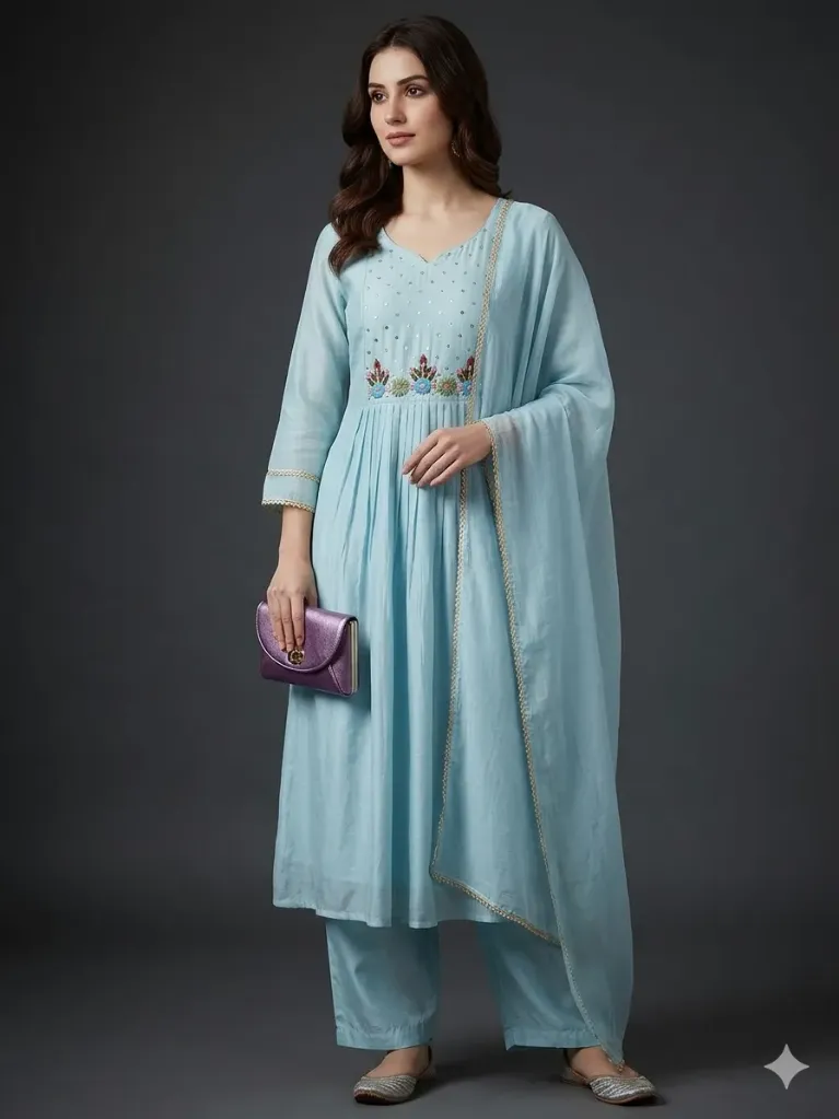 Mul Chanderi Purple Suit