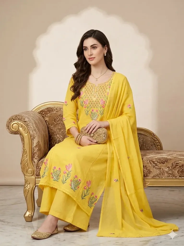 Blooming Elegance Yellow Floral Fantasy Suit