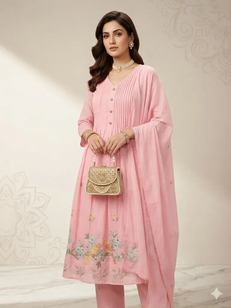 Rosy Bird Embroidery Ensemble