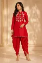Royal Crimson Bloom Kurti Dhoti Set